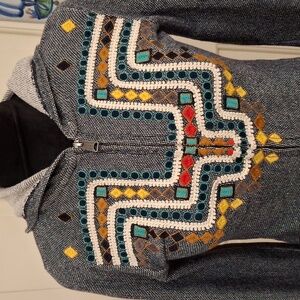 "LUCKY BRAND" Lucky Lotus, Embroidered Hoodie, BOHO, full zip. Sz. XS, 100‰ Cott